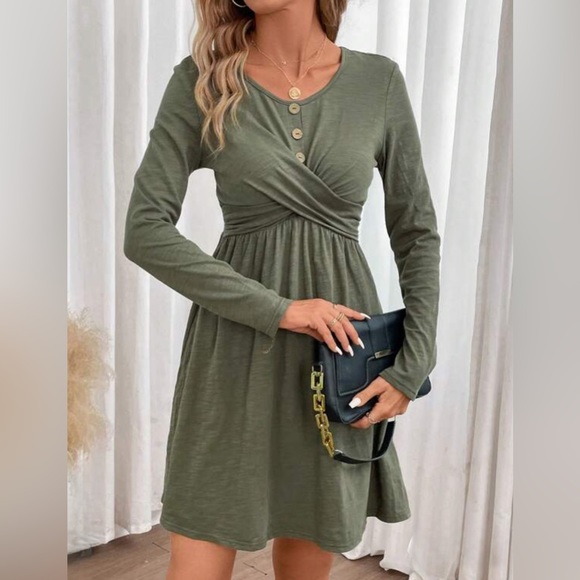 Olive Criss Cross Front A-line Dress - Picture 3 of 8